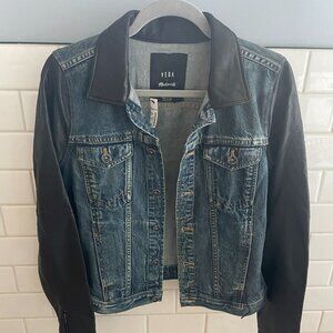 RARE Madewell x Veda Womens M Denim Jacket Leather Jean Moto Trucker Biker NWT